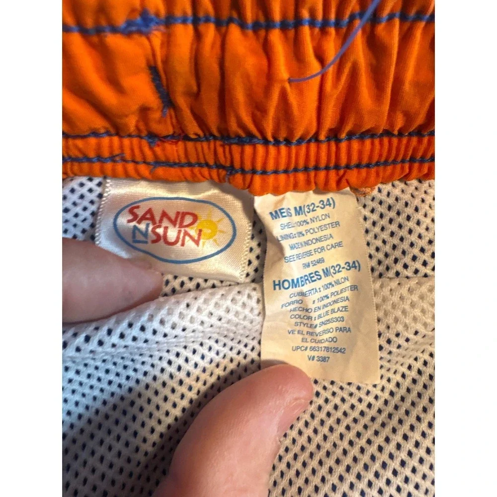 Sand N Sun Swim Trunks Mens Medium Blue Excellent Cargo‎ Pocket Mesh Lined